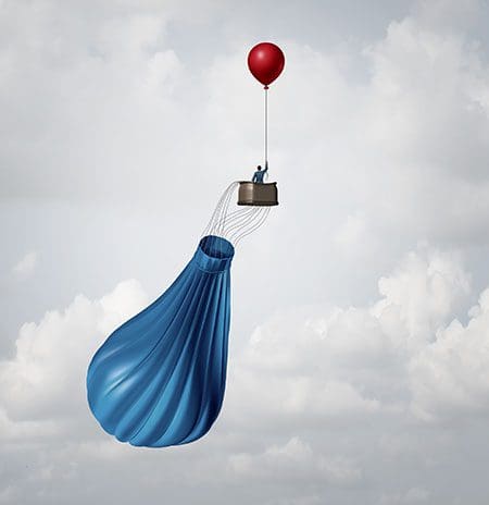 Hot air balloon has collapsed but man in basket has a backup balloon