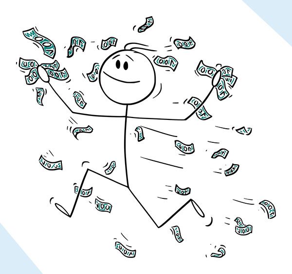 Stick figure running with money