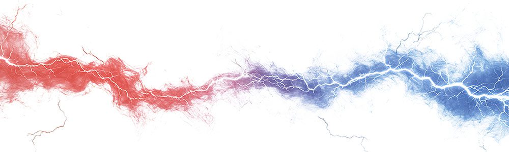 Blue red electric lightning isolated on white and transparent background